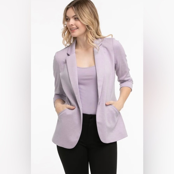 Ricki’s blazer lilac ruched‎ 3/4 sleeves notch collar single button - Picture 6 of 14
